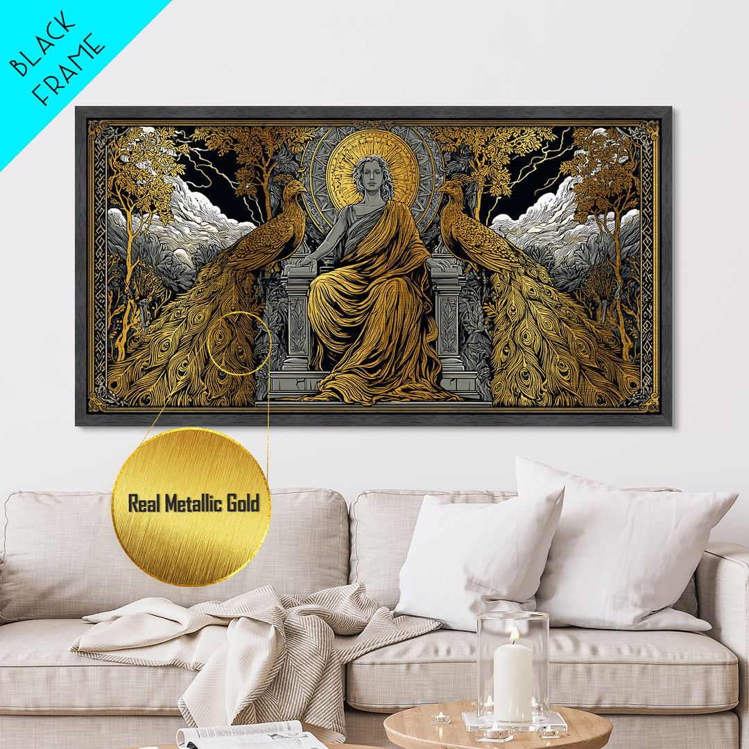 Hera Metallic Gold Metal Print, Greek Goddess Wall Art, Mythology Decor, Luxury Gold Artwork, Real Wood Frame Home Decor