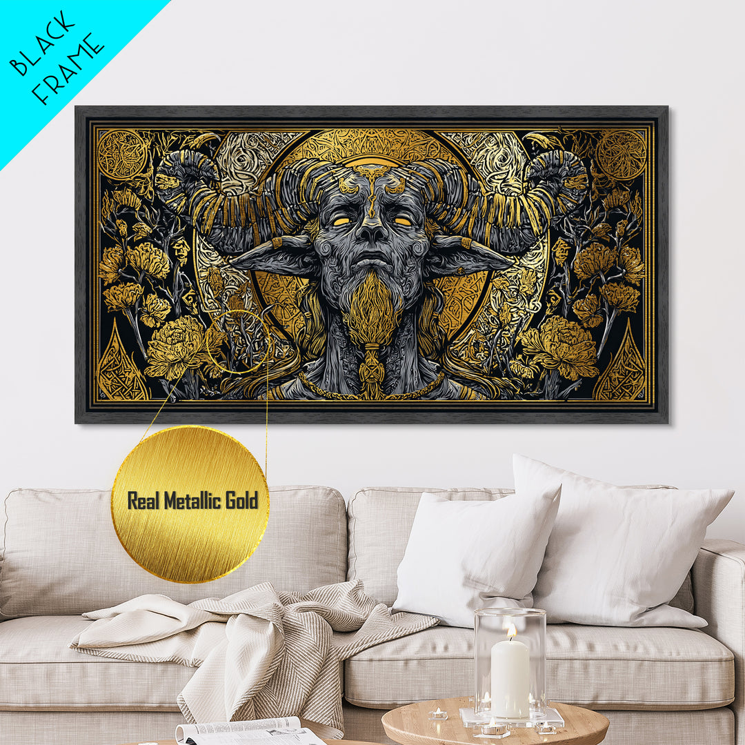 Moros Metallic Gold Metal Print, Greek God Wall Art, Mythology Decor, Luxury Gold Artwork, Real Wood Frame Home Decor