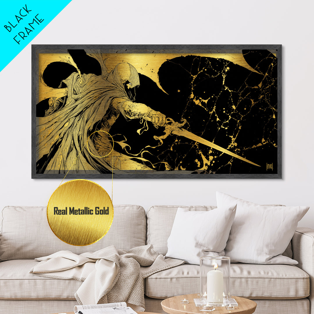 Nemesis Metallic Gold Metal Print, Greek Goddess Wall Art, Mythology Decor, Luxury Gold Artwork, Real Wood Frame Home Decor