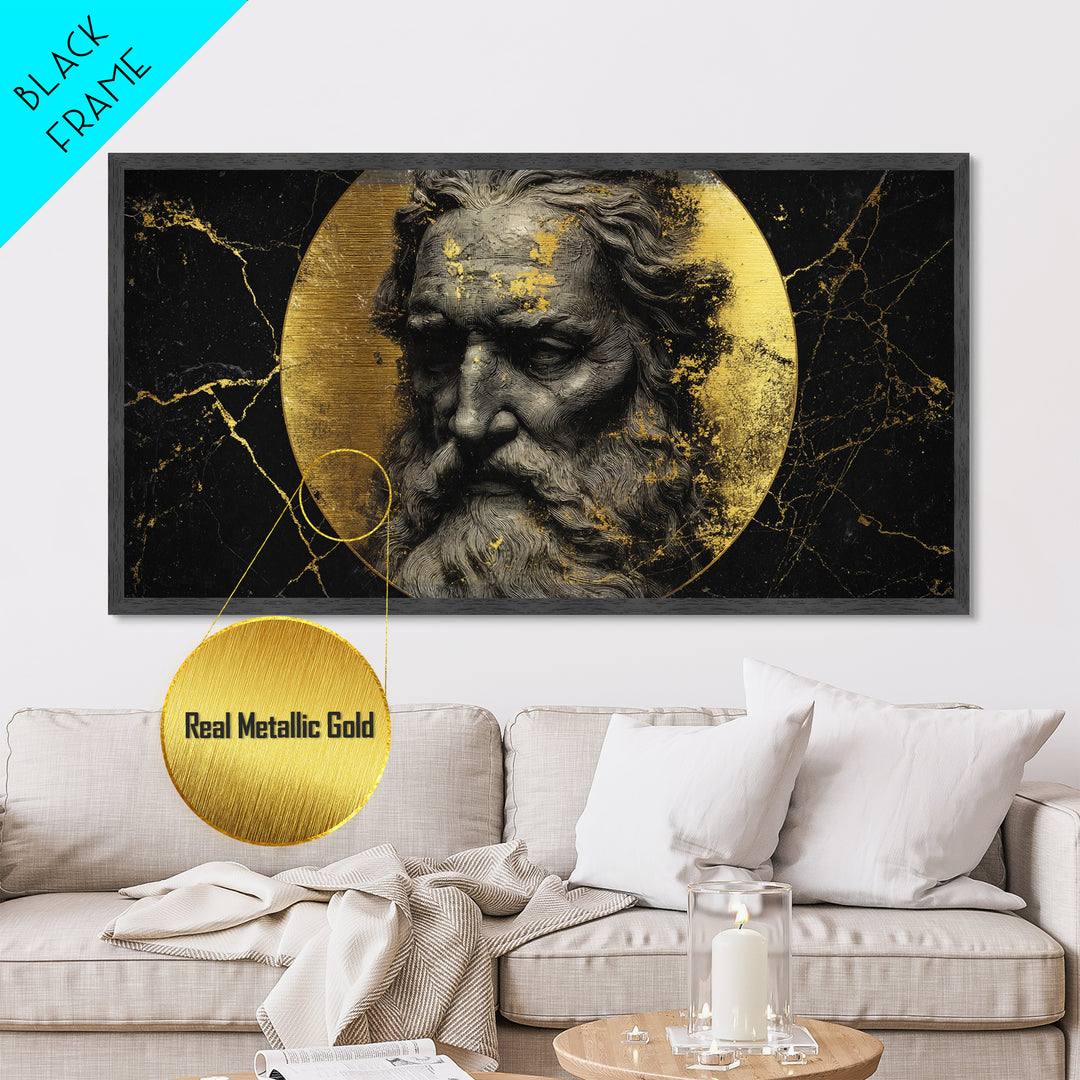 Odin Metallic Gold Metal Print, Norse God Wall Art, Luxury Mythology Decor, Real Wood Frame Artwork, Elegant Viking God Wall Hanging