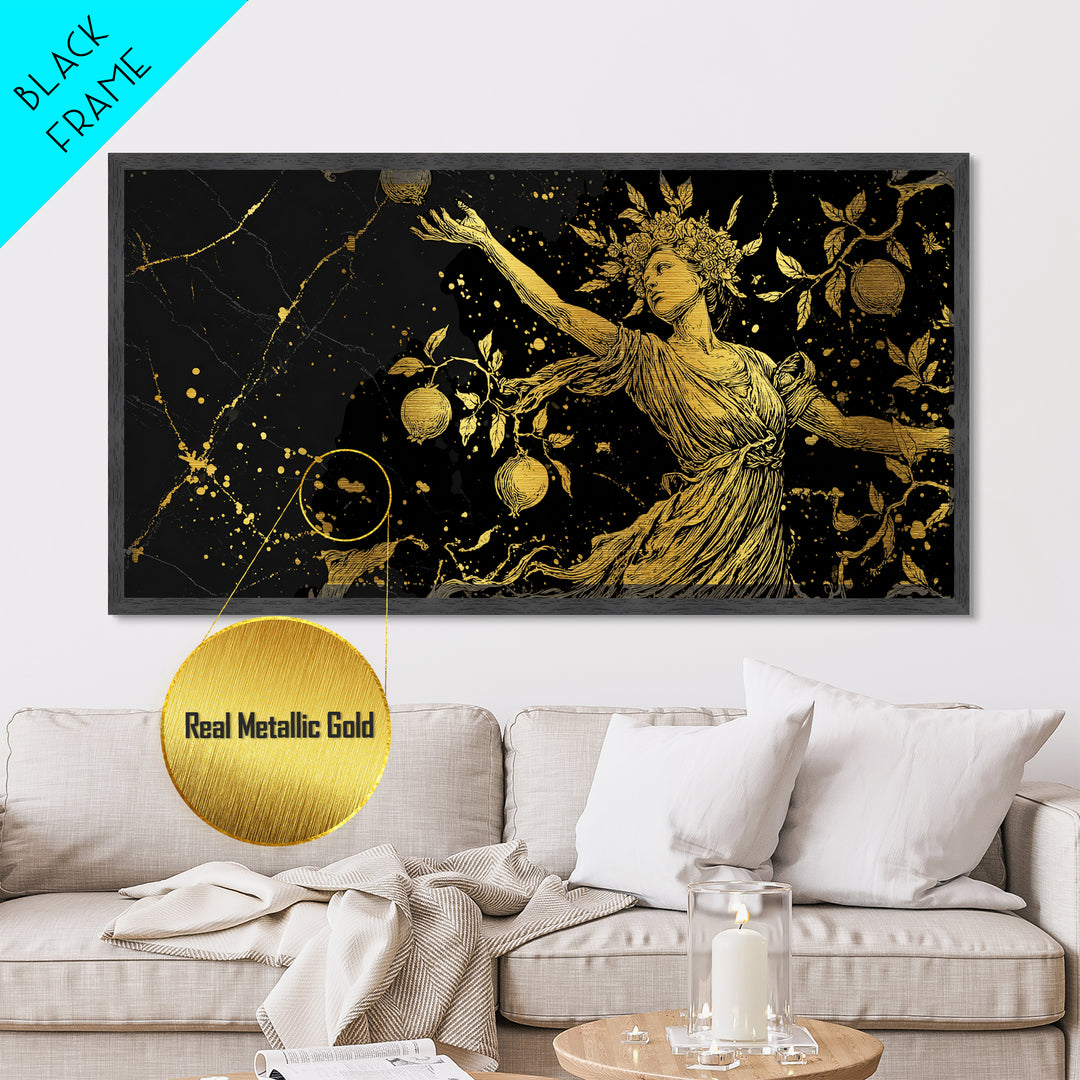 Persephone Metallic Gold Metal Print, Greek Goddess Wall Art, Luxury Mythology Decor, Real Wood Frame Artwork, Elegant Harvest Goddess