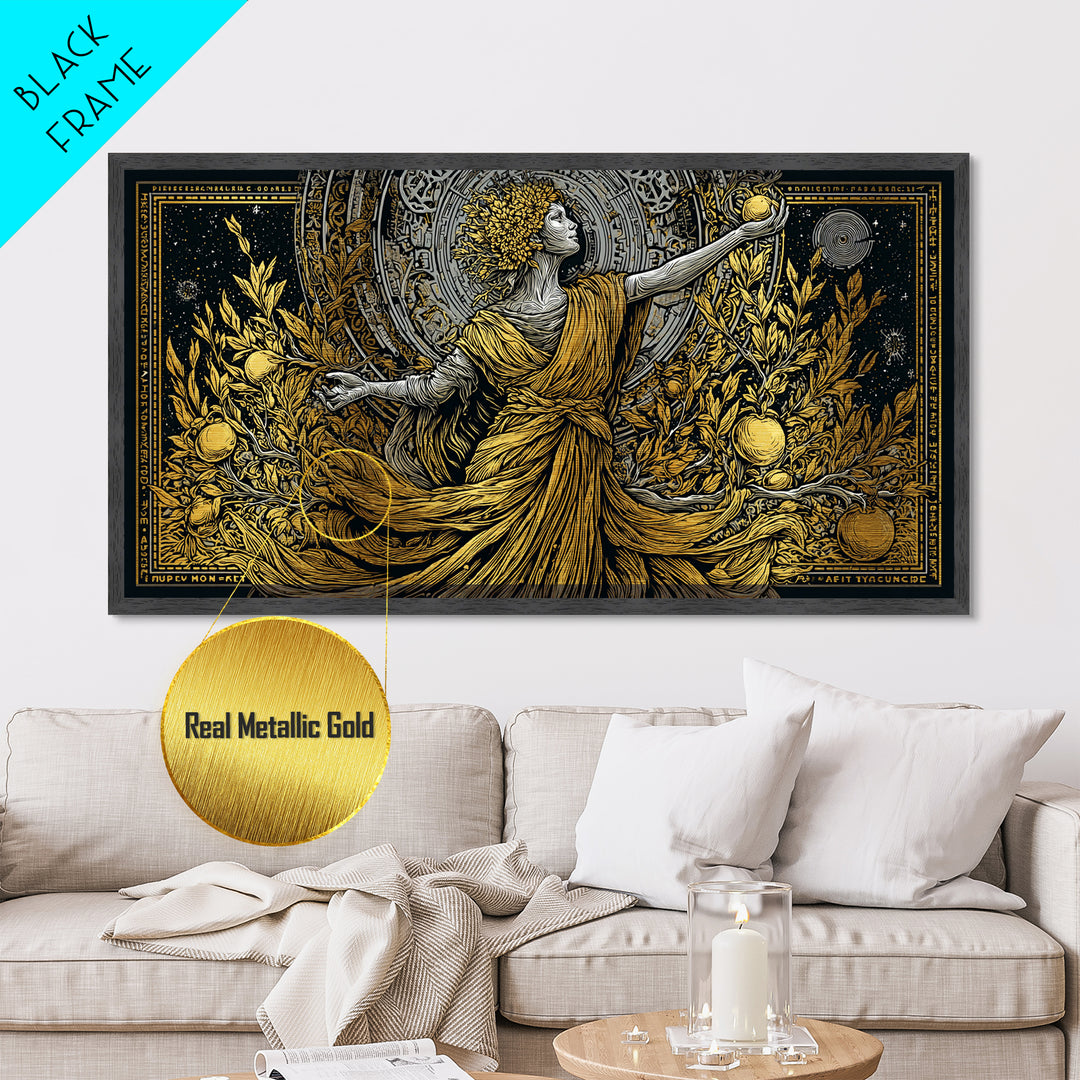 Persephone Metallic Gold Art, Greek Goddess Wall Decor, Luxury Mythology Wall Hanging, Real Wood Frame Print, Elegant Harvest Goddess