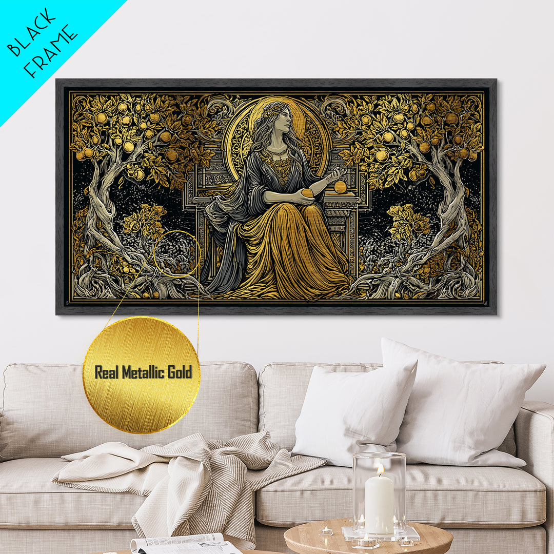 Persephone Greek Goddess Metallic Gold Metal Print, Mythology Wall Art, Luxury Home Decor, Real Wood Frame, Elegant Gift Idea