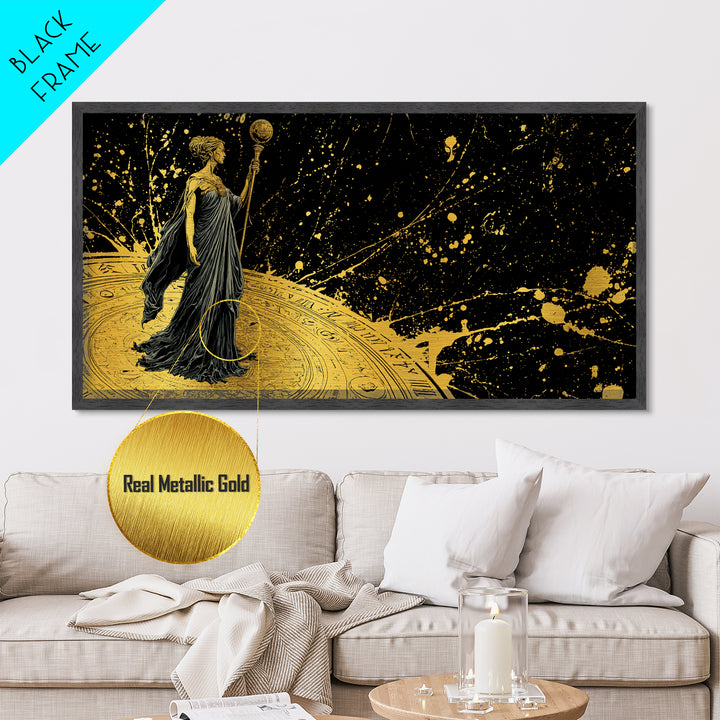 Phoebe Greek Goddess Metallic Gold Art, Mythology Metal Print, Luxury Home Decor, Real Wood Frame, Classical Art Gift