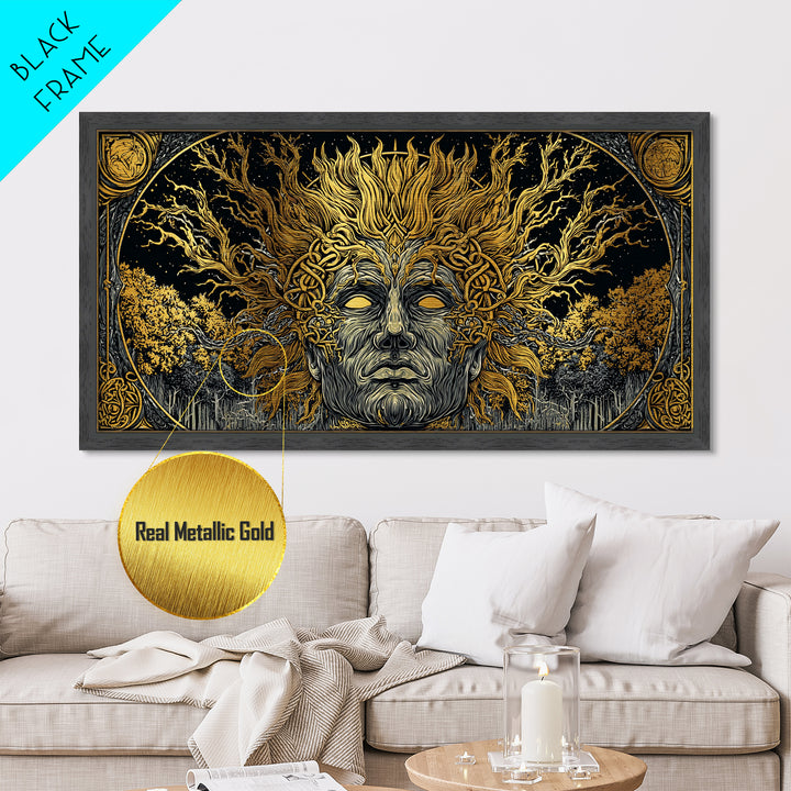 Prometheus Fire Bringer Metallic Gold Metal Print, Greek Mythology Wall Art, Real Wood Frame, Titan Decor, Inspirational Gift
