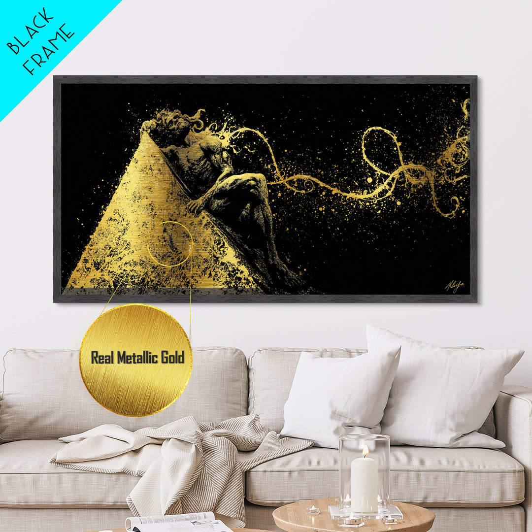 Prometheus Bound Metallic Gold Art, Greek Mythology Metal Print, Real Wood Frame, Titan Wall Decor, Dramatic Art Gift