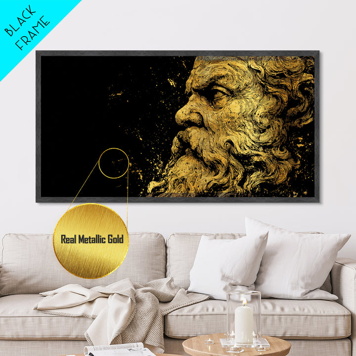 Socrates Greek Philosopher Metallic Gold Art, Ancient Philosophy Metal Print, Real Wood Frame, Classical Wisdom Gift