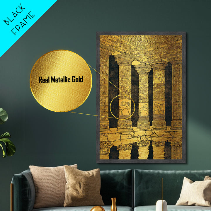 Ancient Greek Temple Columns, Metallic Gold Metal Print, Classical Architecture Wall Art, Historic Decor, Real Wood Frame Artwork