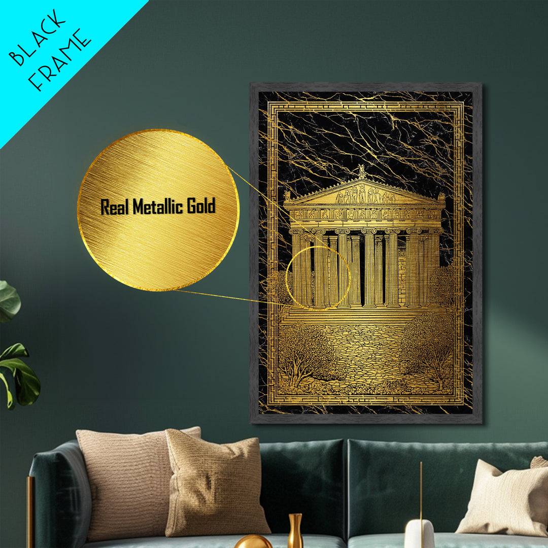 Parthenon Glory, Classical Greek Architecture, Metallic Gold Metal Print, Real Wood Frame Wall Art