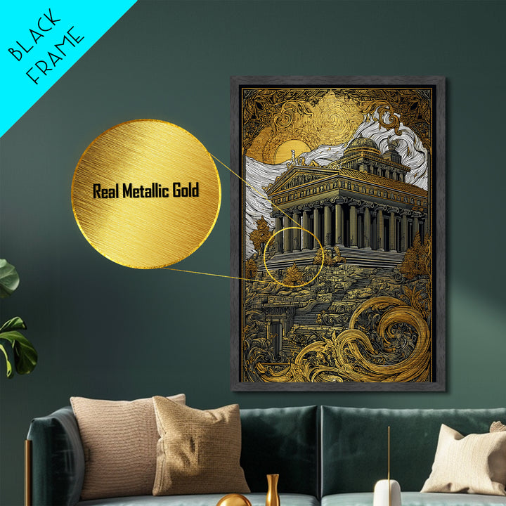 Greek Temple At Sunset, Ancient Architecture Wall Art, Metallic Gold Metal Print, Mythology Home Decor, Wood Frame