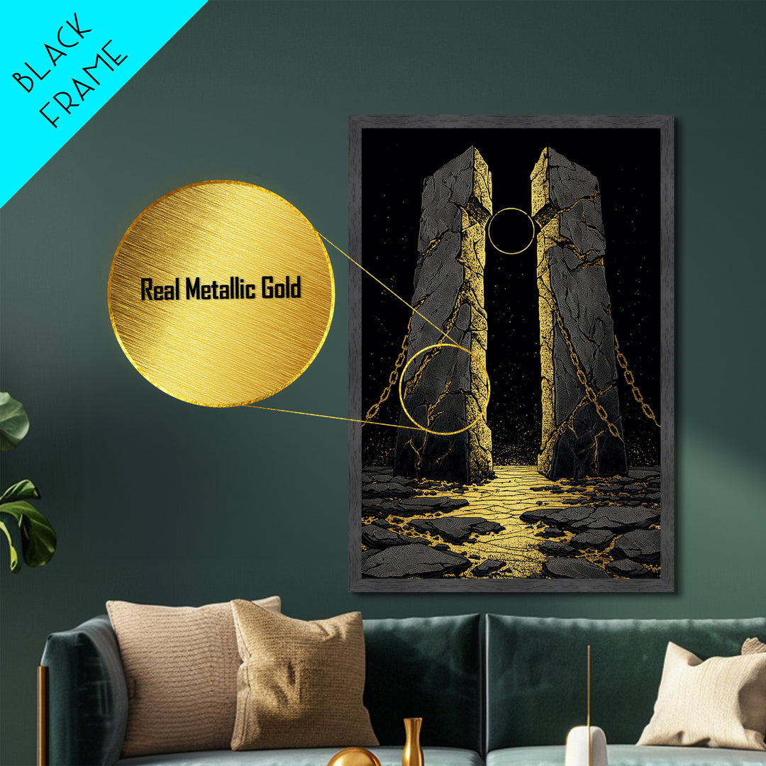Gate Of Olympus, Abstract Mythology Wall Art, Metallic Gold Metal Print, Ancient Greek Decor, Surreal Fantasy, Wood Frame
