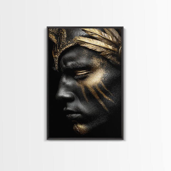 Ancient Warrior Portrait, Canvas Gold Canvas Print, Mythology Wall Art, Real Wood Framed Decor, Luxury Spartan Artwork