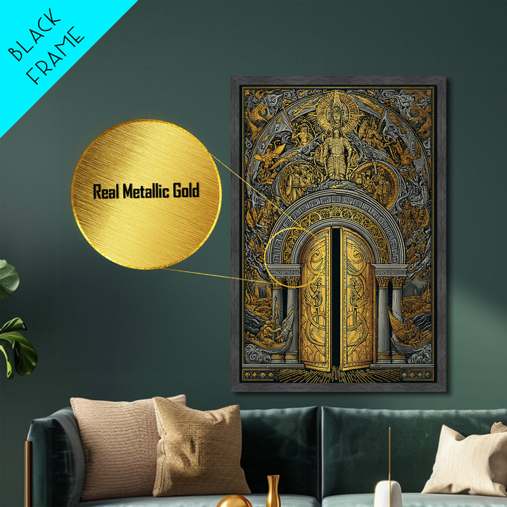 Byzantine Portal of Angels and Kings – Metallic Gold Art, Medieval Religious Metal Art in Real Wood Frame, Sacred History Wall Art