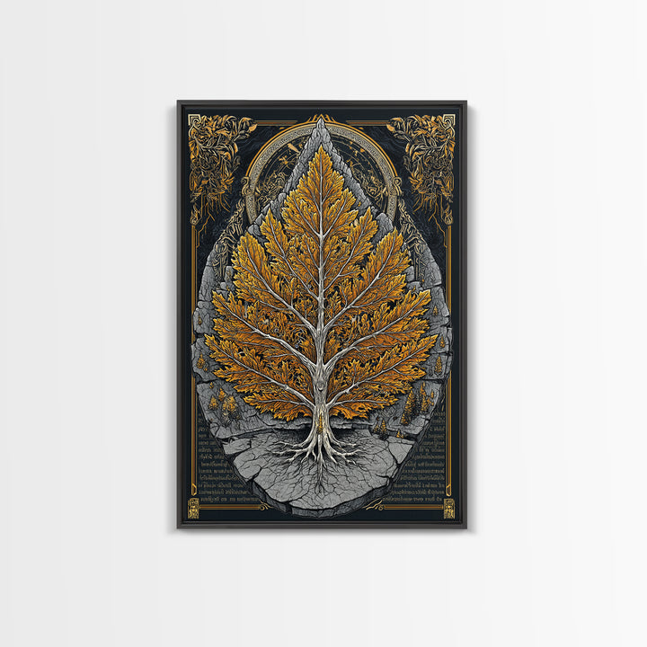 Tree of Life Canvas Art, Canvas Gold Canvas Print, Framed Canvas Wall Art with Real Wood Frame, Intricate Botanical Statement Decor