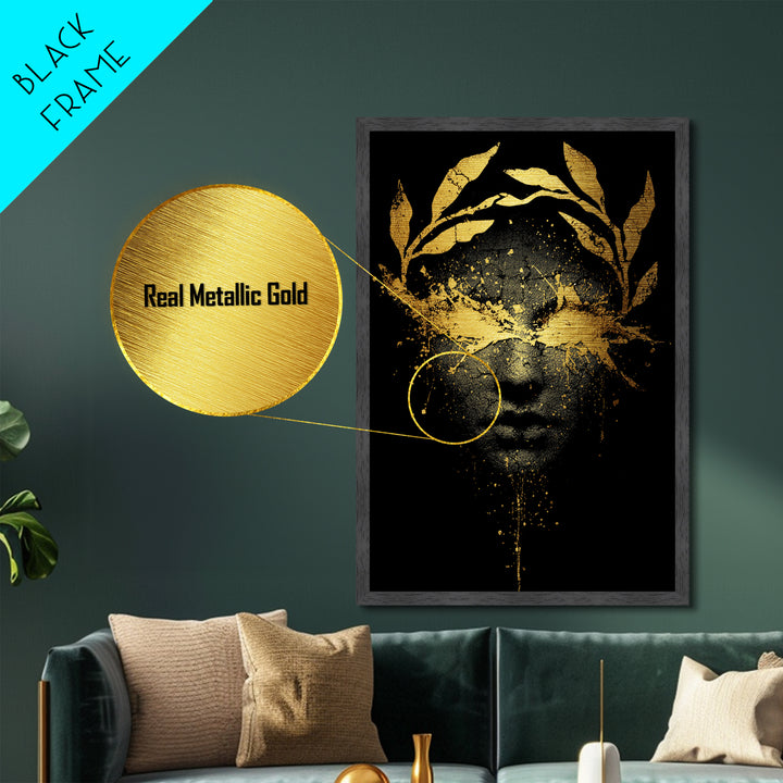 Veiled in Glory – The Laurel-Crowned Gaze of Gold, Metal Art, Metallic Gold Print, Metal Wall Art, Man Cave Decor