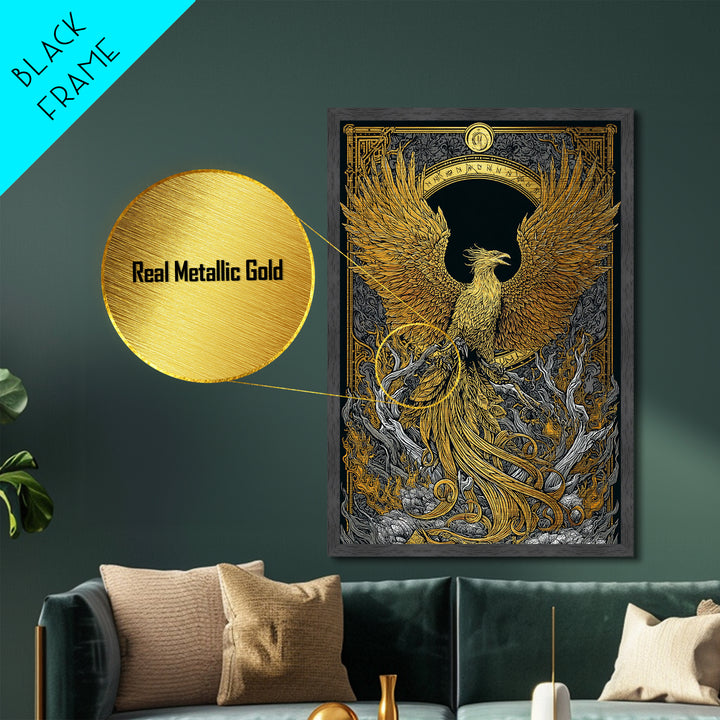 Phoenix Ascendant – Flames and Feathers of Rebirth, Metal Art, Metallic Gold Print, Metal Wall Art, Man Cave Decor