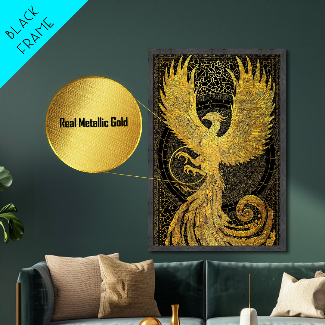 The Radiant Phoenix – Wings of Sunfire and Immortality, Metal Art, Metallic Gold Print, Metal Wall Art, Man Cave Decor