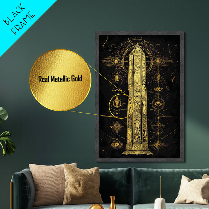 The Obelisk of Secrets – Symbols of the Eternal Order, Metal Art, Metallic Gold Print, Metal Wall Art, Man Cave Decor