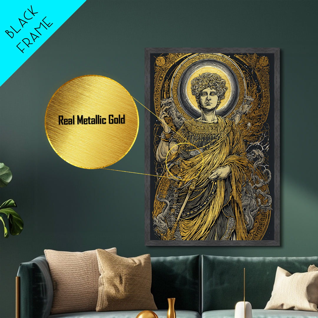 Agrippina Roman Empress Metallic Gold Metal Print, Classical Goddess Inspired Artwork, Real Wood Frame Mythology Wall Decor