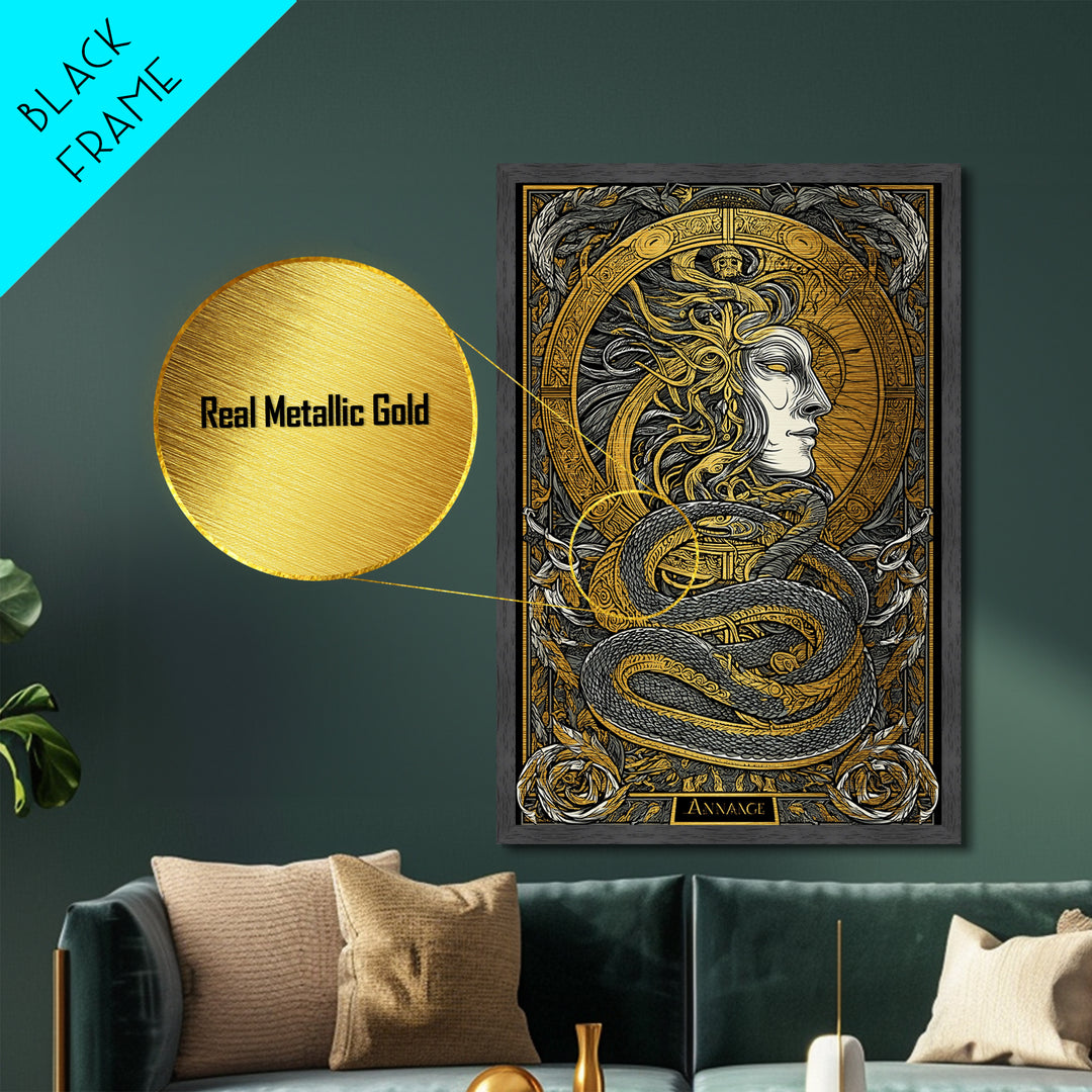 Ananke Greek Goddess Metallic Gold Metal Print, Destiny And Fate Mythology Artwork, Real Wood Framed Decorative Wall Art