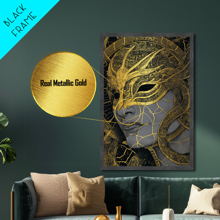 Ananke Mythological Metallic Gold Metal Print, Greek Goddess Of Inevitability Artwork, Real Wood Frame Wall Art Decoration