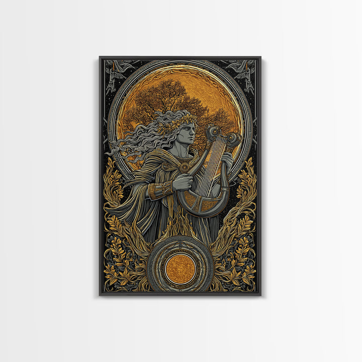 Apollo Greek God Canvas Gold Canvas Print, Sun And Music Mythology Inspired Artwork, Real Wood Frame Classical Wall Decor