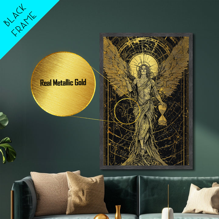Astraeus God Of Dusk Mythological Figure, Metallic Gold Metal Print, Real Wood Frame, Greek Titan Wall Decor, Celestial Art