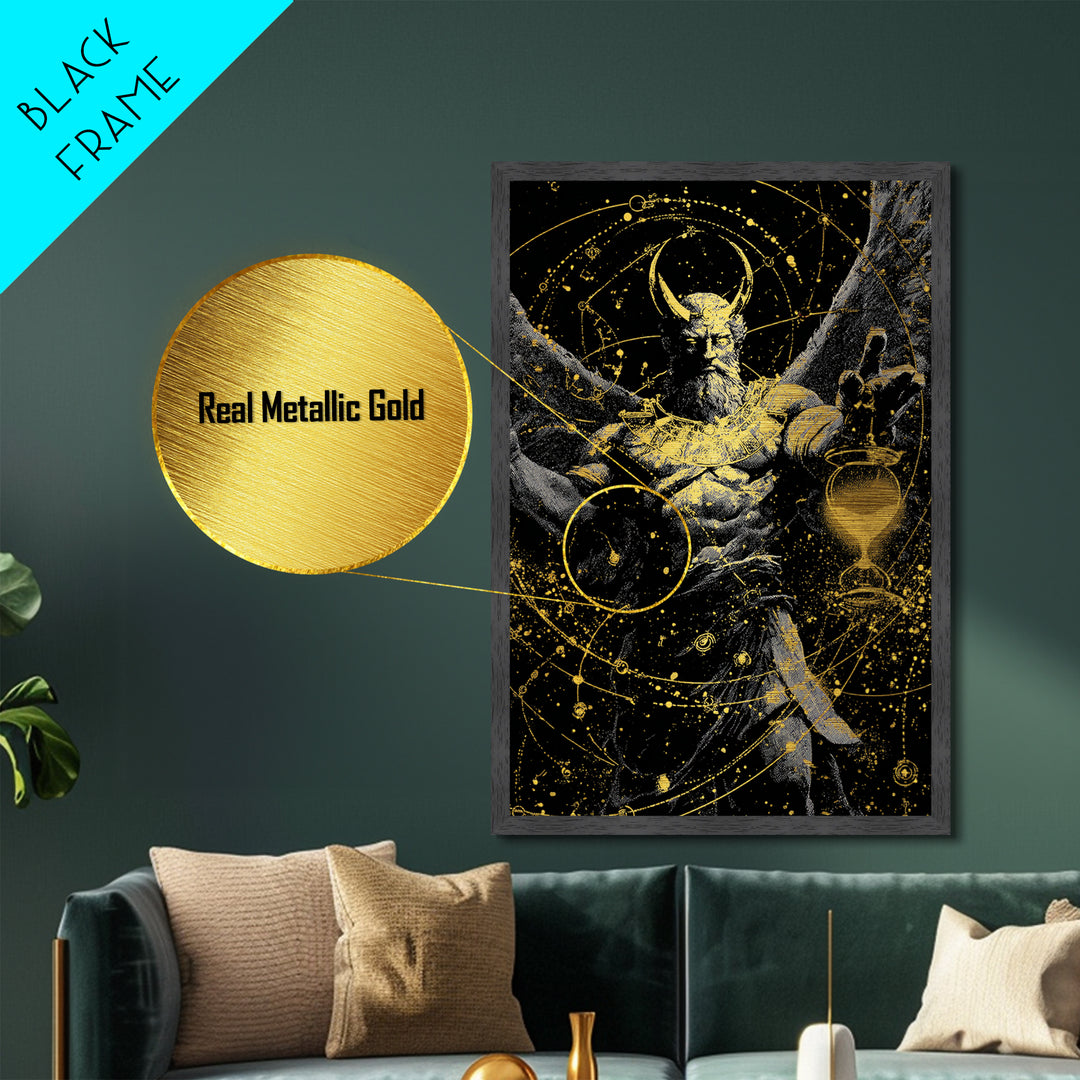 Astraeus Starry Night Mythology, Metallic Gold Art Print, Real Wood Frame, Greek Titan Wall Art, Astrology Inspired Decor