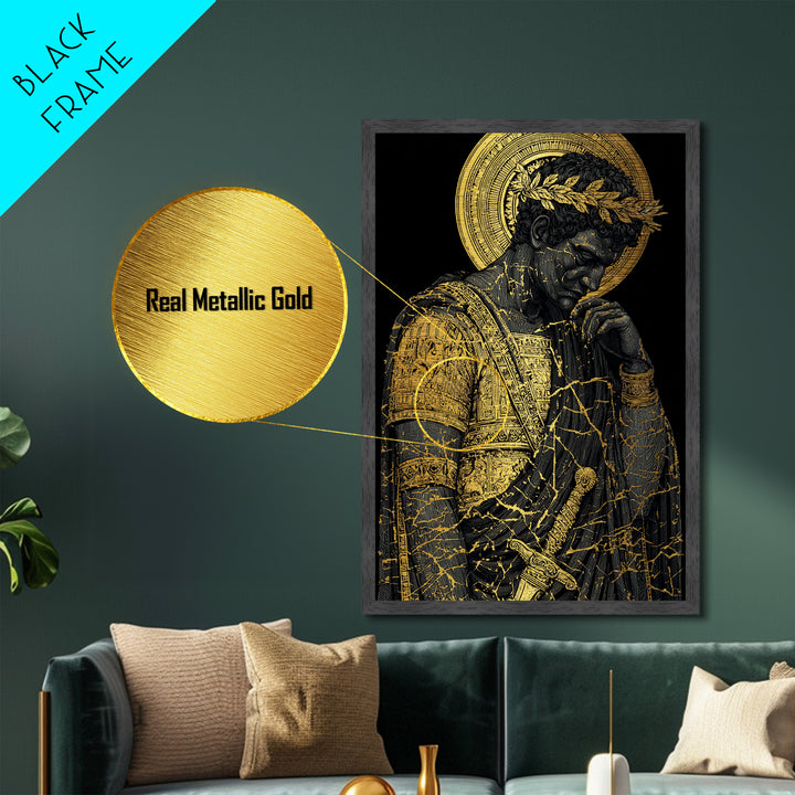 Brutus Roman Leader With Laurel Wreath, Metallic Gold Art Print, Real Wood Frame, Ancient Roman History Warrior Wall Art