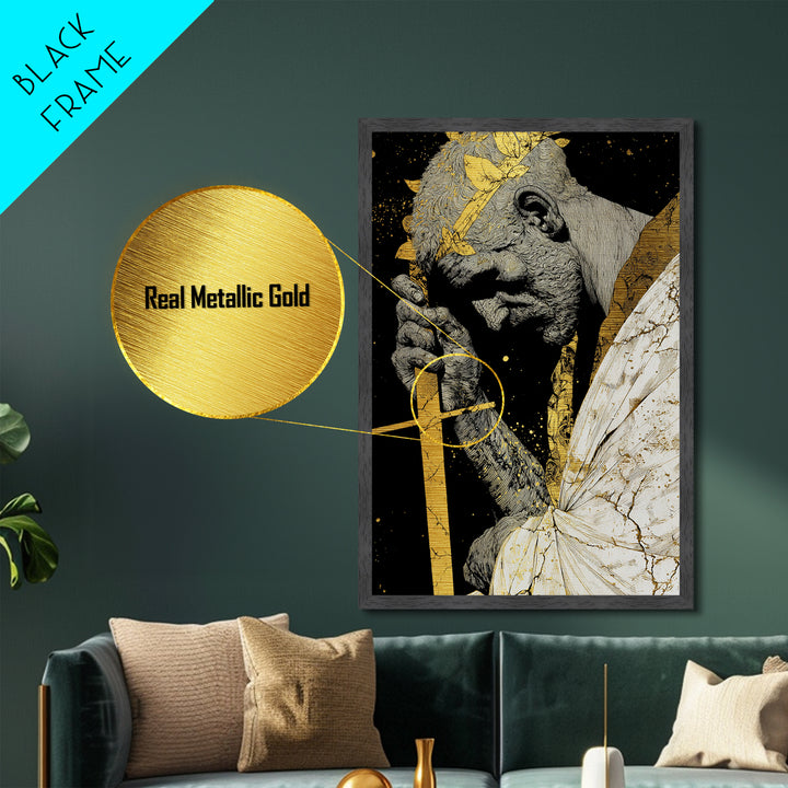 Brutus Roman Statesman With Laurel Crown, Metallic Gold Art Print, Real Wood Frame, Ancient Roman History Warrior Wall Art