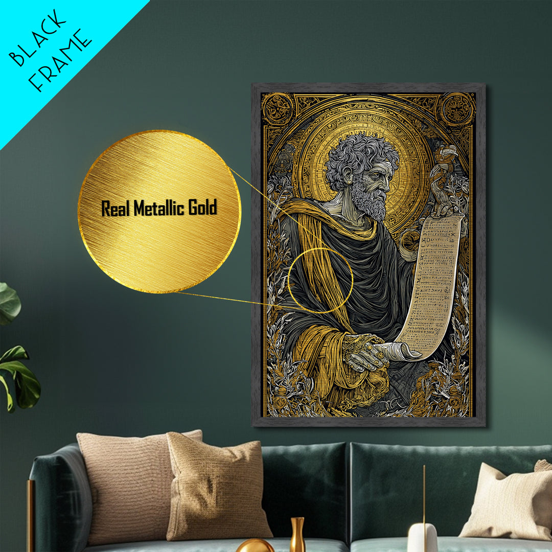 Claudius Metallic Gold Metal Print, Roman Emperor Regal Illustration, Classical History Wall Art, Real Wood Framed Design