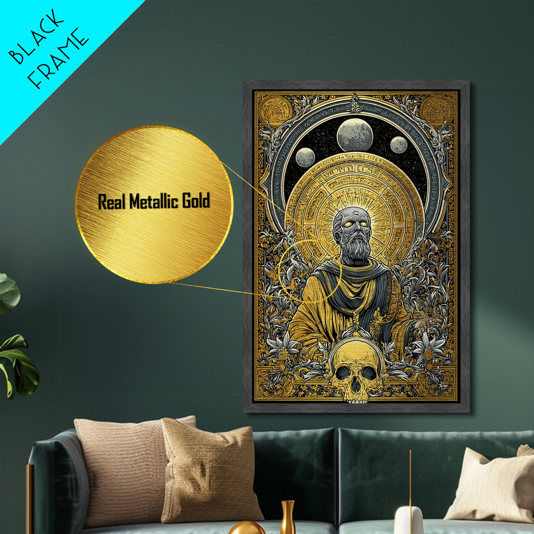 Coeus Metallic Gold Metal Print, Greek Titan Of Intellect Artwork, Mythology Inspired Wall Art, Real Wood Frame Display