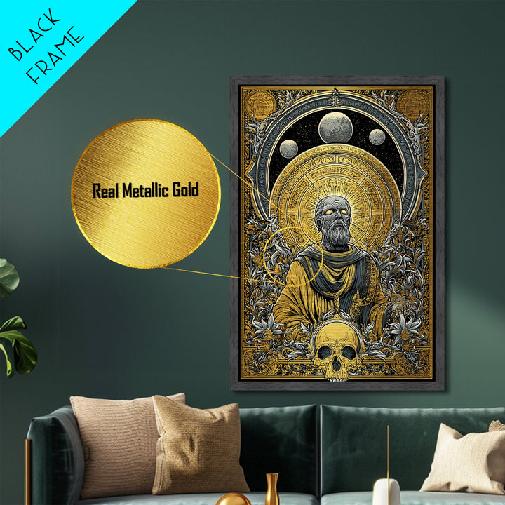 Coeus Metallic Gold Metal Print, Greek Titan Of Intellect Artwork, Mythology Inspired Wall Art, Real Wood Frame Display