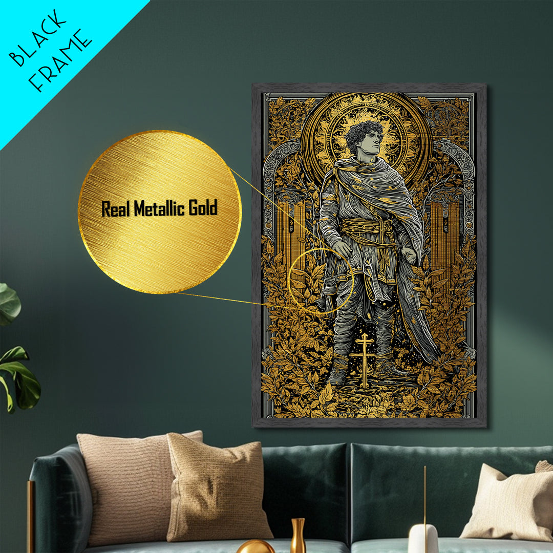 Constantine Metallic Gold Metal Print, Byzantine Emperor Mosaic Style Artwork, Ancient Roman History Wall Art, Wood Framed