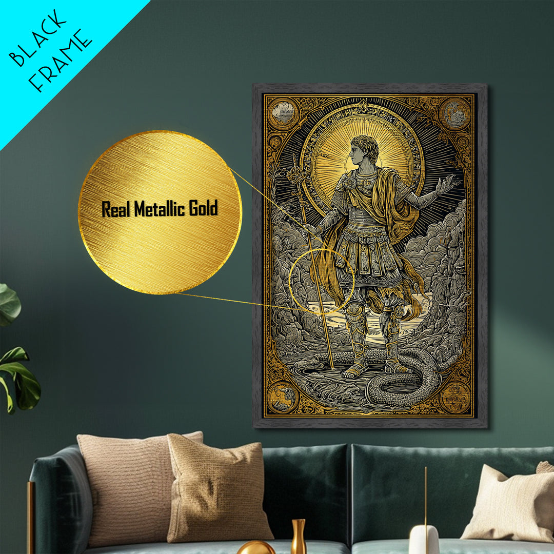 Constantine Metallic Gold Metal Print, Imperial Roman Emperor Regal Illustration, Historical Portrait Artwork, Wood Frame
