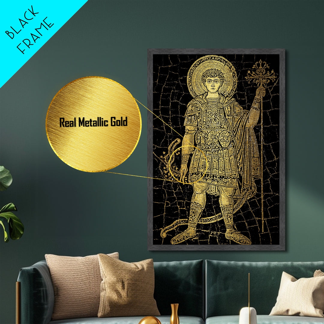 Constantine Metallic Gold Metal Print, Ancient Roman Emperor Radiant Halo Portrait, Classical History Artwork, Wood Framed