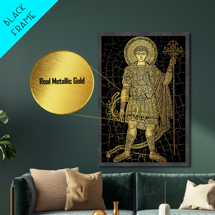 Constantine Metallic Gold Metal Print, Ancient Roman Emperor Radiant Halo Portrait, Classical History Artwork, Wood Framed
