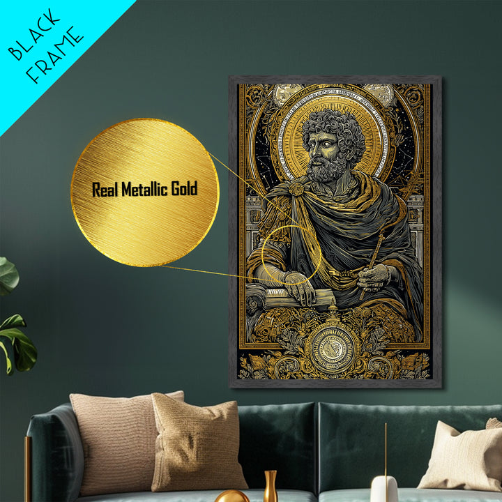 Roman Emperor Study Metallic Gold Metal Print, Classical Greek God Art, Luxurious Mythology Wall Decor, Real Wood Frame
