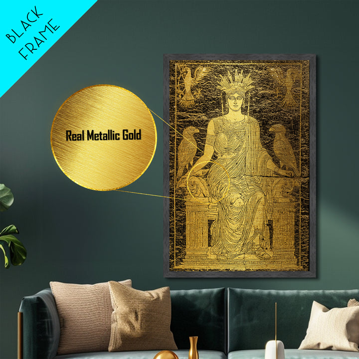 Ancient Goddess Hera Mosaic Metallic Gold Metal Print, Mythology Inspired Art, Regal Home Decor, Wood Framed Wall Art
