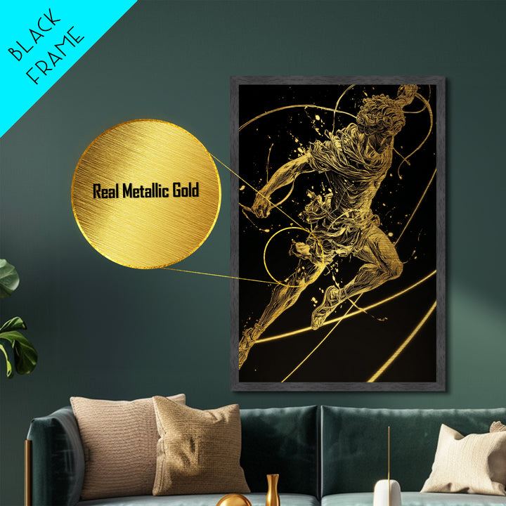 Hermes Leaping Metallic Gold Metal Print, Greek God Wall Art, Divine Mythology Inspired Decor, Luxury Wood Framed Art