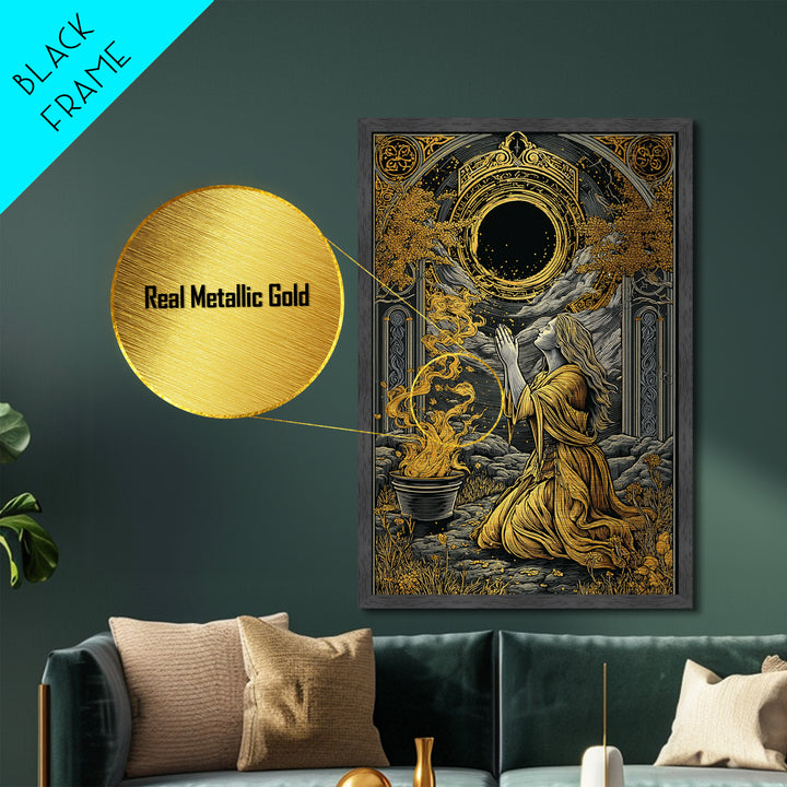 Hera Goddess With Peacocks, Mythology Throne Art, Metallic Gold Metal Print, Ancient Greek Wall Decor, Real Wood Frame