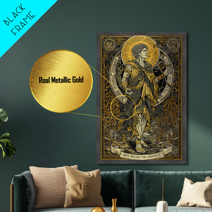 Hera Goddess On Throne With Sun Halo, Mythology Metallic Gold Metal Print, Regal Greek Goddess Art, Real Wood Frame
