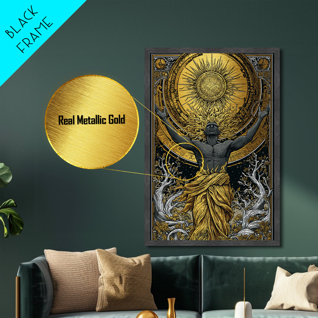 Hermes Greek God In Flight, Mythology Messenger Art, Metallic Gold Metal Print, Ancient Greek Decor, Real Wood Frame