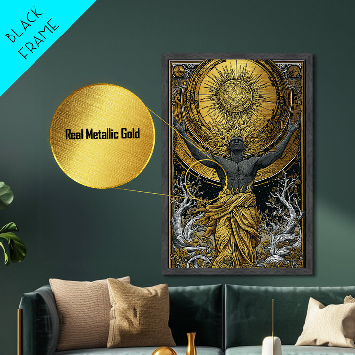 Hermes Greek God In Flight, Mythology Messenger Art, Metallic Gold Metal Print, Ancient Greek Decor, Real Wood Frame