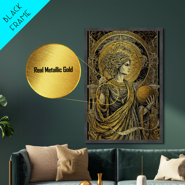 Hermes God Of Travel And Speed, Greek Mythology Art, Metallic Gold Metal Print, Ancient Messenger Decor, Real Wood Frame