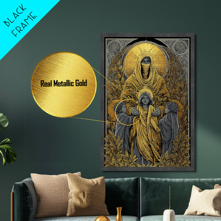 Hestia Goddess Of Hearth And Flame, Mythology Divine Art, Metallic Gold Metal Print, Greek Wall Decor, Real Wood Frame