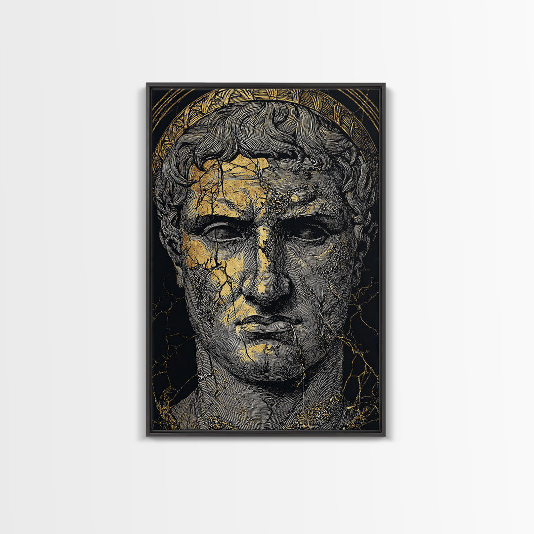 Canvas Gold Canvas Print, Roman Emperor Portrait Art, Ancient Bust Wall Decor, Historical Artwork, Real Wood Frame