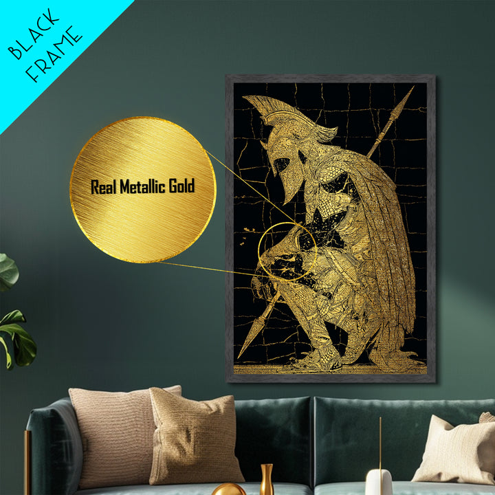 Snake Goddess Medusa Metallic Gold Metal Print, Mythology Wall Art, Serpent Monster Artwork, Ancient Fantasy Decor Real Wood Frame