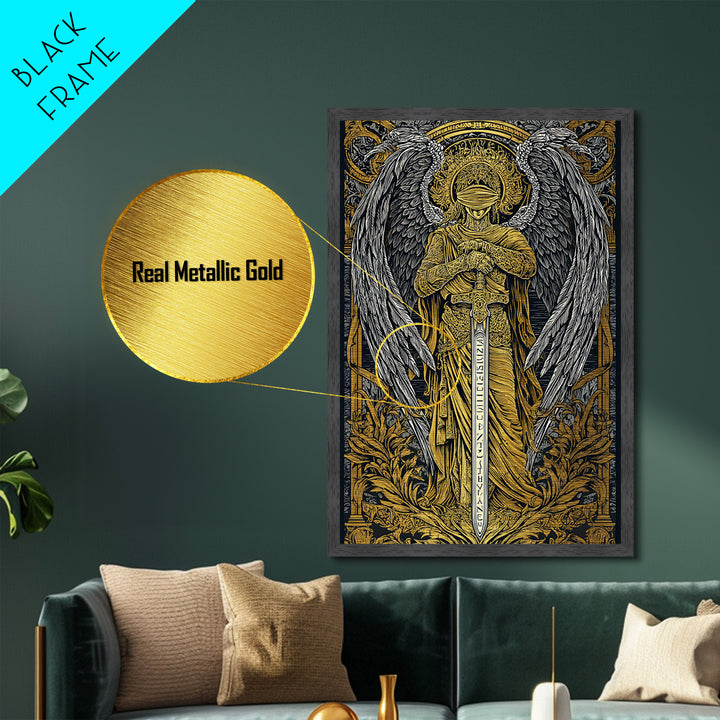Medusa Gorgon Metallic Gold Metal Print, Ancient Mythology Wall Art, Serpent Goddess Artwork, Legendary Fantasy Decor Real Wood Frame