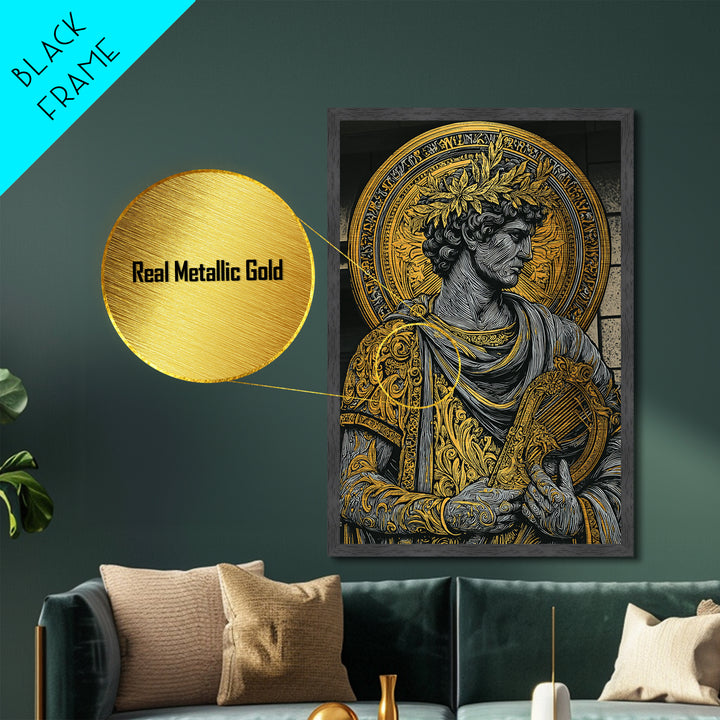 Gorgon Serpent Head Metallic Gold Metal Print, Medusa Mythology Art, Ancient Creature Wall Decor, Legendary Fantasy Artwork Frame